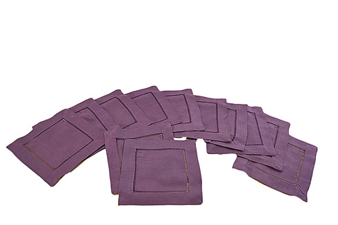 Solid Colored Hemstitch cocktail napkin. Purple Passion colored